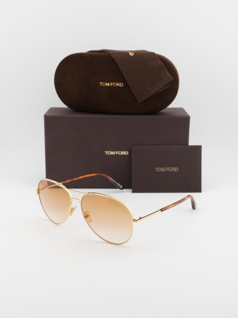 Tom Ford Clark FT0823 30F Aviator Sunglasses - Gold / Havana / Brown